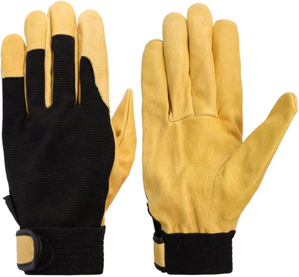 Riding Protective Safety Glove Cowhide Men Yellow Leather Driver Security Protection Racing Moto Work Gloves(X-Large)
