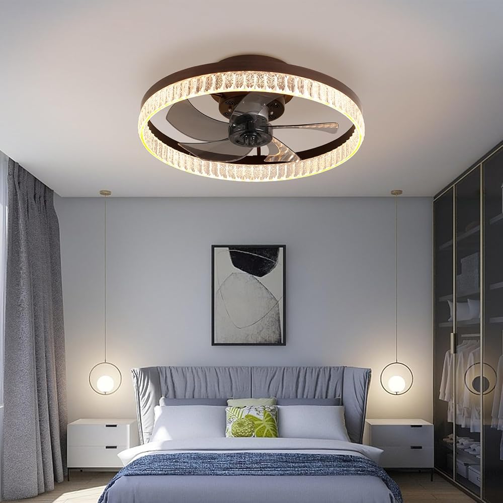 Sleek Integrated Ceiling Fan with LED Lighting and Remote – Contemporary Decorative Light Fixture with Adjustable Speeds, Silent Operation for Living Room, Bedroom, Nursery (Brown)