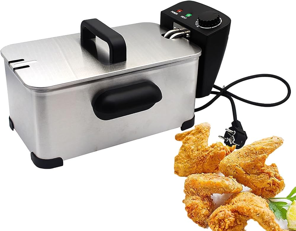 3.5L Electric Deep Fryer with Lid Stainless Steel Deep Fat Fryer with Adjustable Temperature Control Chip Fryer Non-Stick Tank Removable Oil Basket Easy Clean 2000W