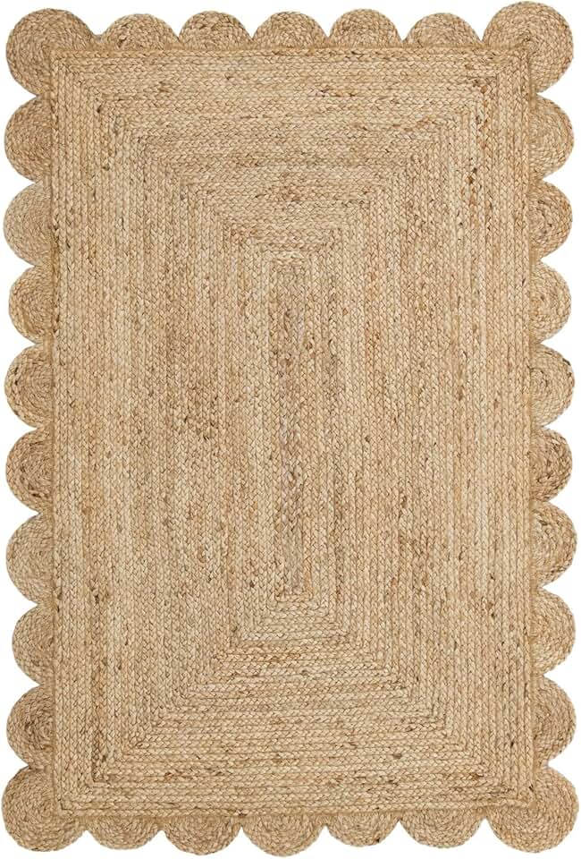 Natural Scalloped jute Rug Braided rug, Natural rug Bohemian Rug area rug Woven rug, Large Area Rug Hanmdade Jute Accent Rug Soft & Comfortable Jute Living Room Rug (8x10Ft)