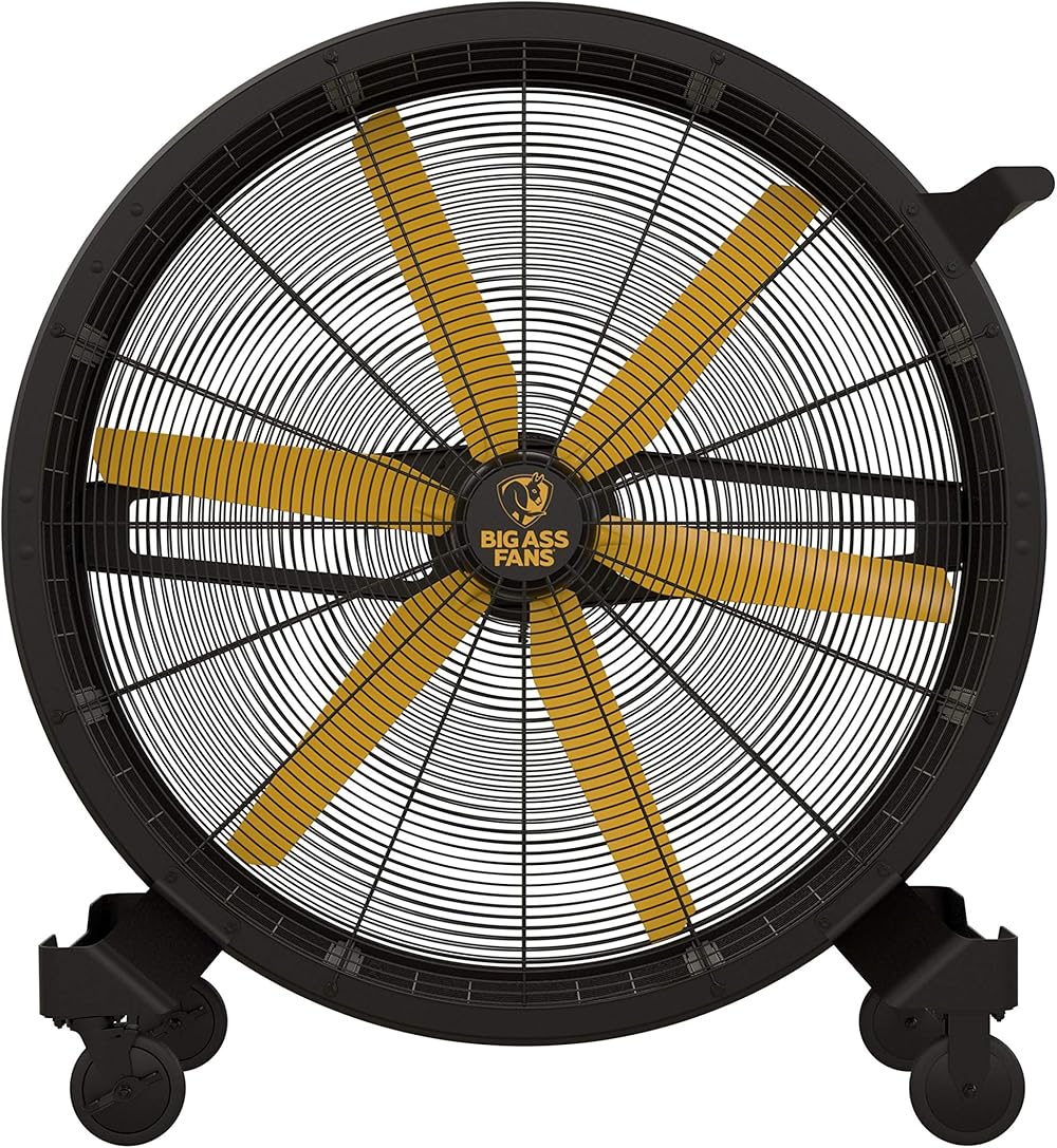 Big Ass Fans – Sidekick Directional Barrel Fan – 4 Ft Diameter – 6 Blade Design with Variable Speed Control – Indoor & Covered Outdoor Ready – Quiet Performance - Black/Yellow