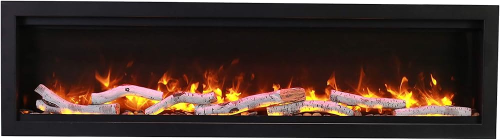 Amantii SYM-50-BESPOKE Symmetry Series Bespoke 50-Inch Built-in Electric Fireplace with Remote, Birch Log Media, Black Steel Surround