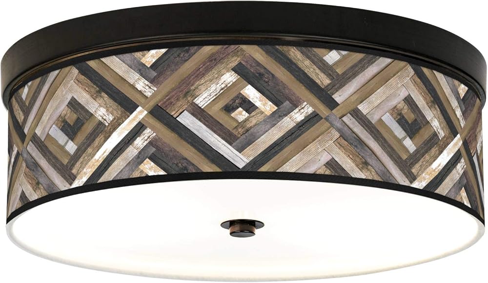 Woodwork Diamonds Giclee Energy Efficient Bronze Ceiling Light with Print Shade