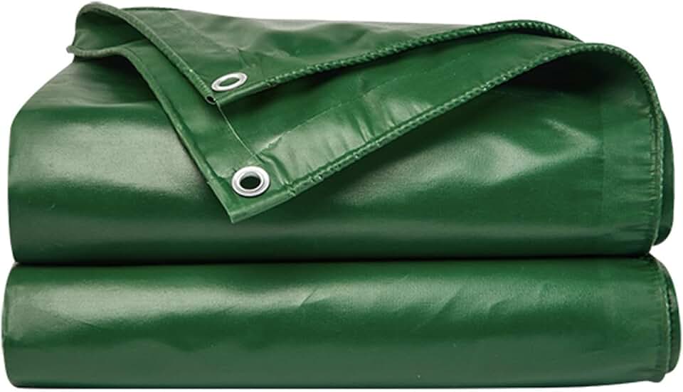 Green Tarp Heavy Duty PVC Tarpaulin Sheet 0.4 mm Thick Protective Waterproof Cover Caravan Camping Rainproof Canopy Tent 3x6m with Reinforced Grommets (Size:4x7m)