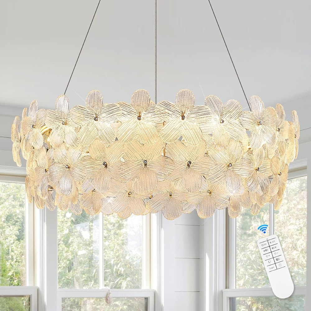 D32’’ Flower Luxury Crystal Modern LED Chandelier Gold Dimmable 3000-6500K Large Contemporary Chandeliers Light with Remote Control for High Ceiling Foyer Living Room Bedroom Entryway