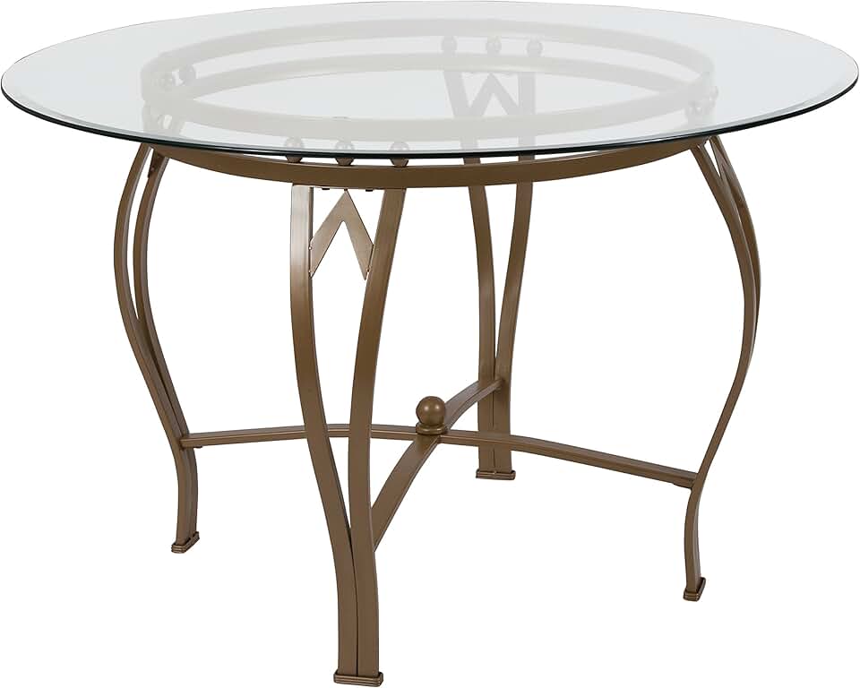 Flash Furniture Syracuse 45'' Round Glass Dining Table with Matte Gold Metal Frame