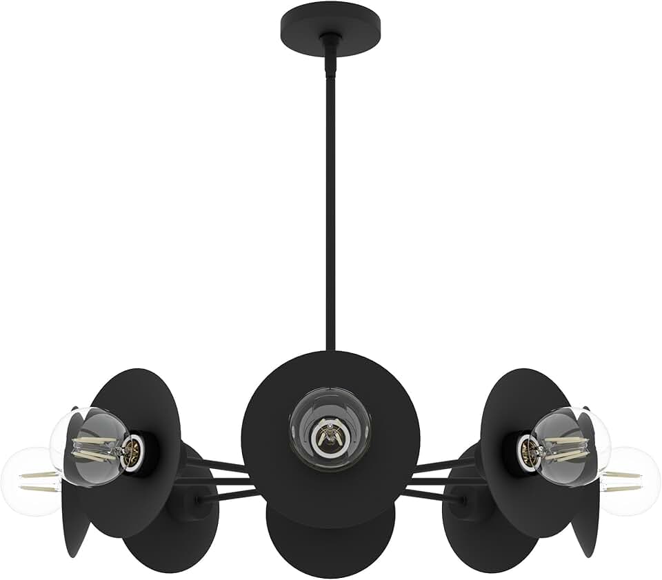 Hunter - Fernando 8-Light Matte Black, Large Chandelier, Dimmable, Modern Style, Candle Shaped, for Bedrooms, Kitchens, Dining, Living Rooms - 13089