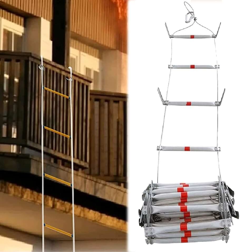 Emergency Fire Escape Rope Ladder, Folding Aluminum Alloy Steel Wire Soft Ladders, 3-6 Story Wire Rope Ladder, Fire Escape Outdoor Portable Ladder for High-Altitude Operations,32FT/10M (65FT