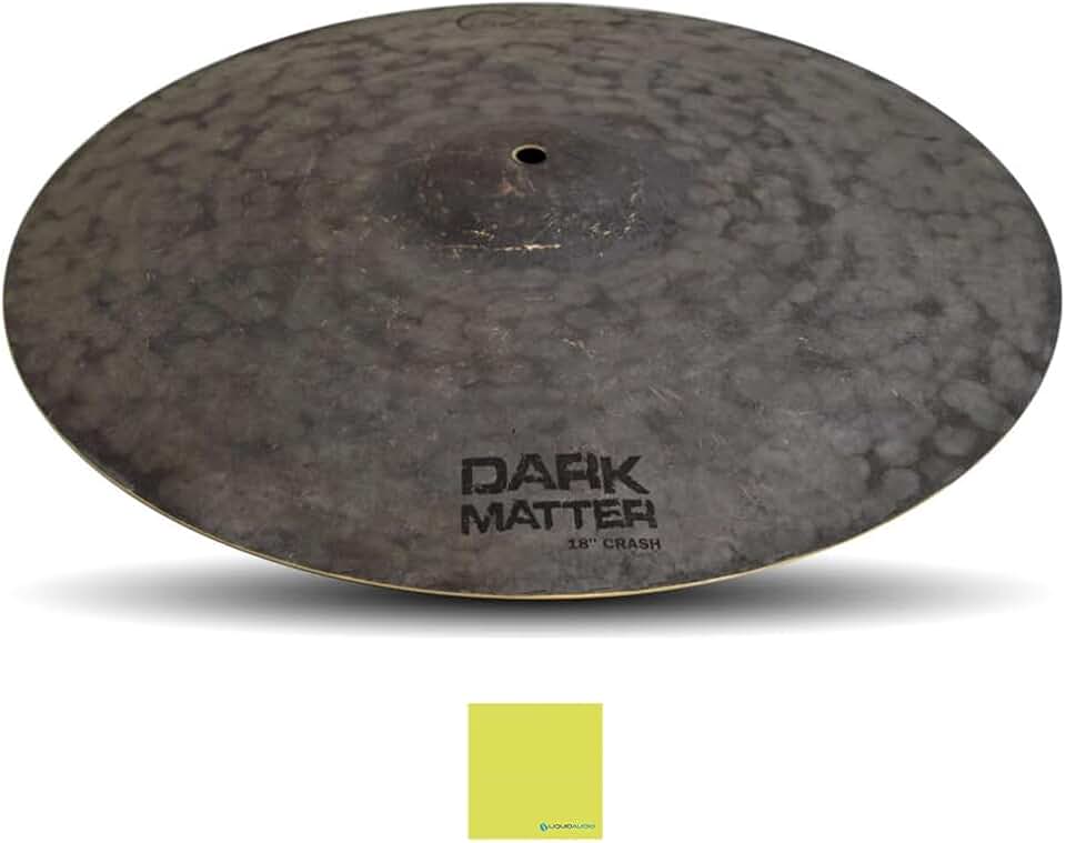 Dream Cymbals and Gongs 18 Inch Cymbal Dark Matter Energy Crash Series (DMECR18) Bundle with Liquid Audio Instrument Polishing Cloth