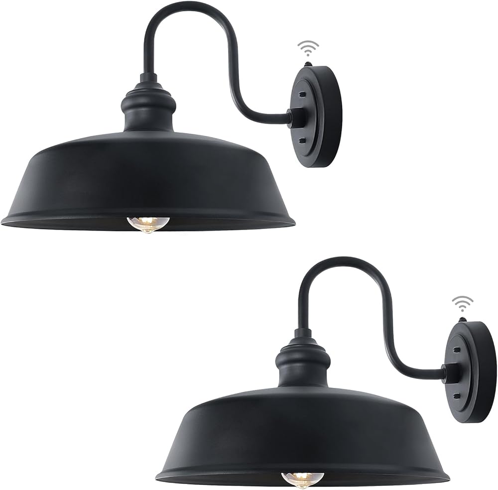 16in Dusk to Dawn Large Black Barn Light Outdoor Exterior Gooseneck Lighting with Wall Mount Farmhouse Style External Barn Wall Sconces 2 Pack Exterior Gooseneck Barn Door Wall Lighting