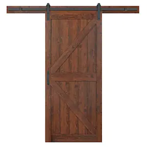 Masonite 36 in. x 84 in. 1 Panel K-Bar Auburn Interior Sliding Barn Door Slab with Hardware Kit