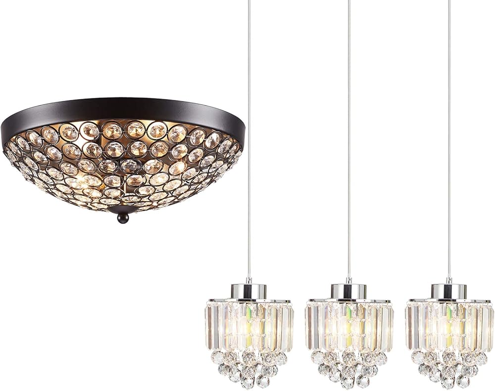 COTULIN Crystal Chandeliers Ceiling Pendant Lighting,Flush Mount Ceiling Light Fixture and Pendant Light Fixture for Kitchen Island Living Room Dining Room Bar