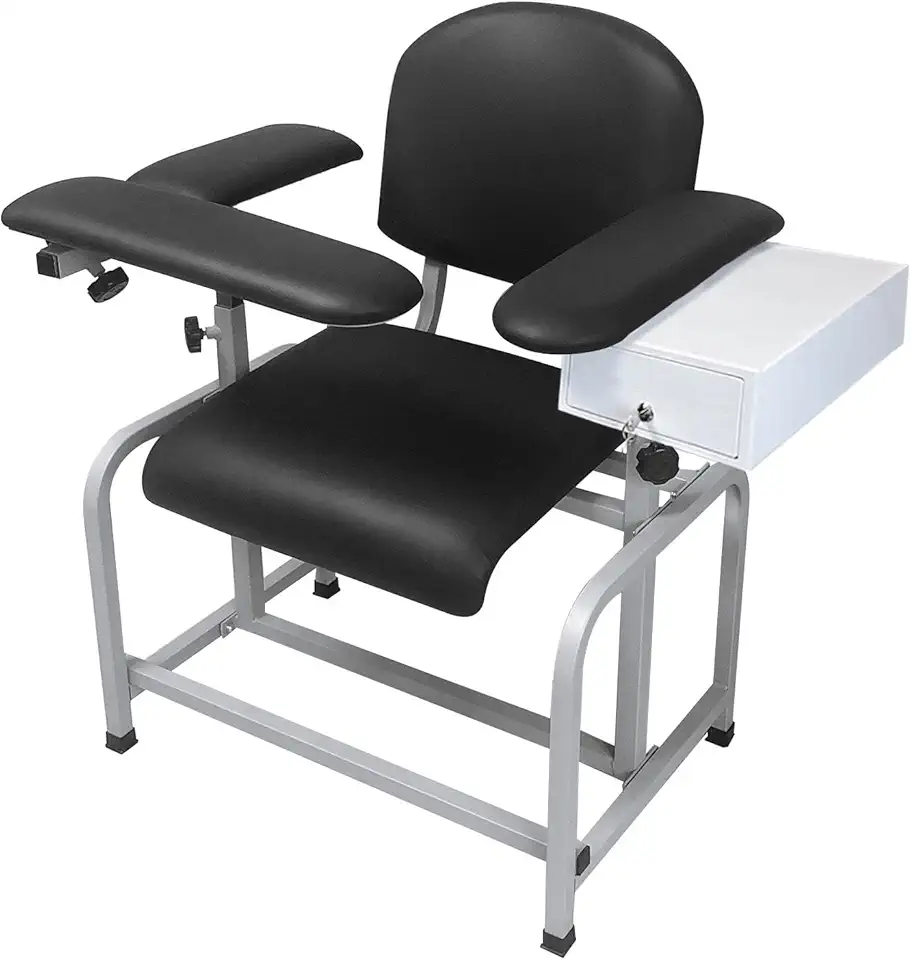 Helsevesen Comfortable Padded Blood Drawing Chair with Drawer, Clinic Chair with Soft Padded Seat, Phlebotomy Chair with Adjustable Armrest, Black