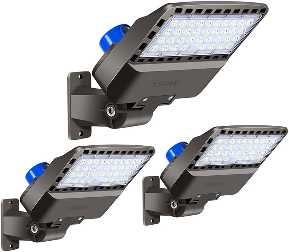 Juyace 150W led Parking lot Light Dusk to Dawn Led Outdoor Lighting Commercial Flood Light IP65 Waterproof 5000K Wall Mount 100-277V Shoe Box Street Yard Security Area Lighting(3 Pack)