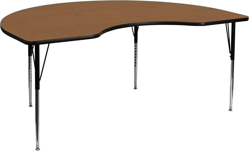 Flash Furniture Wren 48''W x 72''L Kidney Oak Thermal Laminate Activity Table - Standard Height Adjustable Legs