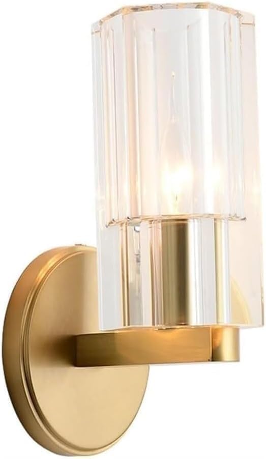 Ribbed Glass Brass Wall Sconce Vanity Bathroom Wall Lights Over Mirror Vintage Gold Linear Long Tube Wall Lamp Brushed Copper Hallway Wall Lighting for Bedroom Bedside Kitchen Living Room