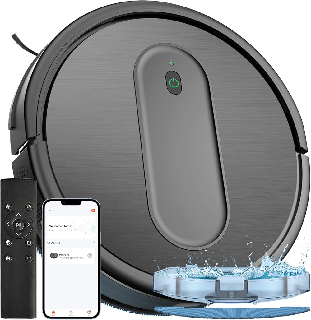 Robot Vacuum and Mop Combo, 3 in 1 Mopping Robotic Vacuum with Schedule, App/Bluetooth/Alexa, 1600Pa Max Suction, Self-Charging Robot Vacuum Cleaner, Slim, Ideal for Hard Floor, Pet Hair, Carpet