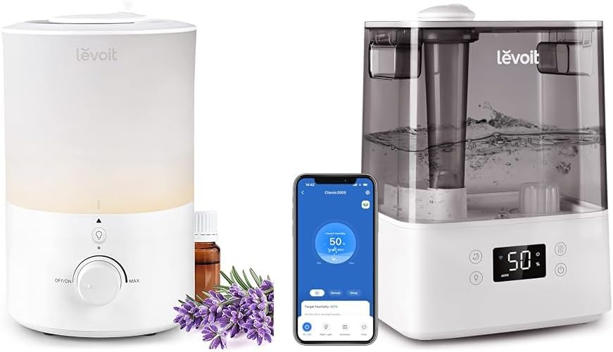 LEVOIT Humidifiers for Bedroom with Night Light(3L Water Tank) Cool Mist Top Fill Essential Oil & Humidifiers for Bedroom Large Room Home, (6L) Cool Mist Top Fill Essential Oil Diffuser