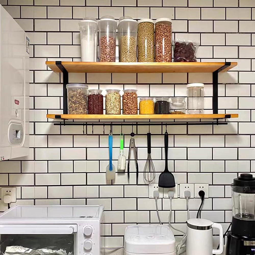 Wall Shelf Saucepan Hanging Rack for Kitchen Utensils,60cm/80cm/90cm/100cm/120cm Cookware Organiser Shelves for Pot Pan/Spice/Saucer/Cup/Bowl & Plate with Rails, Hooks (Size : 100x20x40cm)