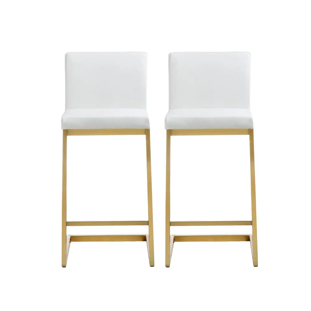 TOV Furniture Parma White Vegan Leather Counter Stool with Gold Legs – Set of 2