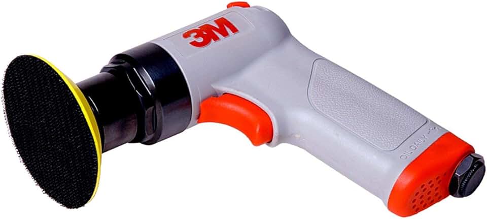 3M Random Orbital Sander - Compact Auto Body Sander - Pistol Grip - 3” x 1/8” Diam. Orbit - Pneumatic - Hook and Loop Pad