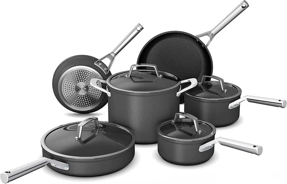 Ninja NeverStick Premium Hard-Anodized 10 Piece Pots & Pans Set, Nonstick Cookware Set, Durable, Oven Safe to 500°F, Slate Grey, C39500