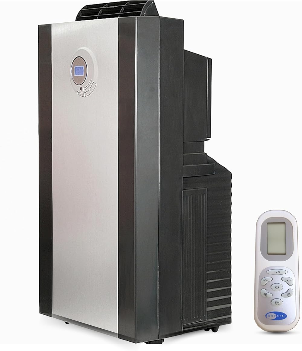 Whynter ARC-143MX 14,000 BTU (9,456.1 BTU SACC) Dual Hose Cooling Portable Air Conditioner, Dehumidifier, and Fan with 3M Filter Storage Bag, up to 500 sq ft in Platinum/Black
