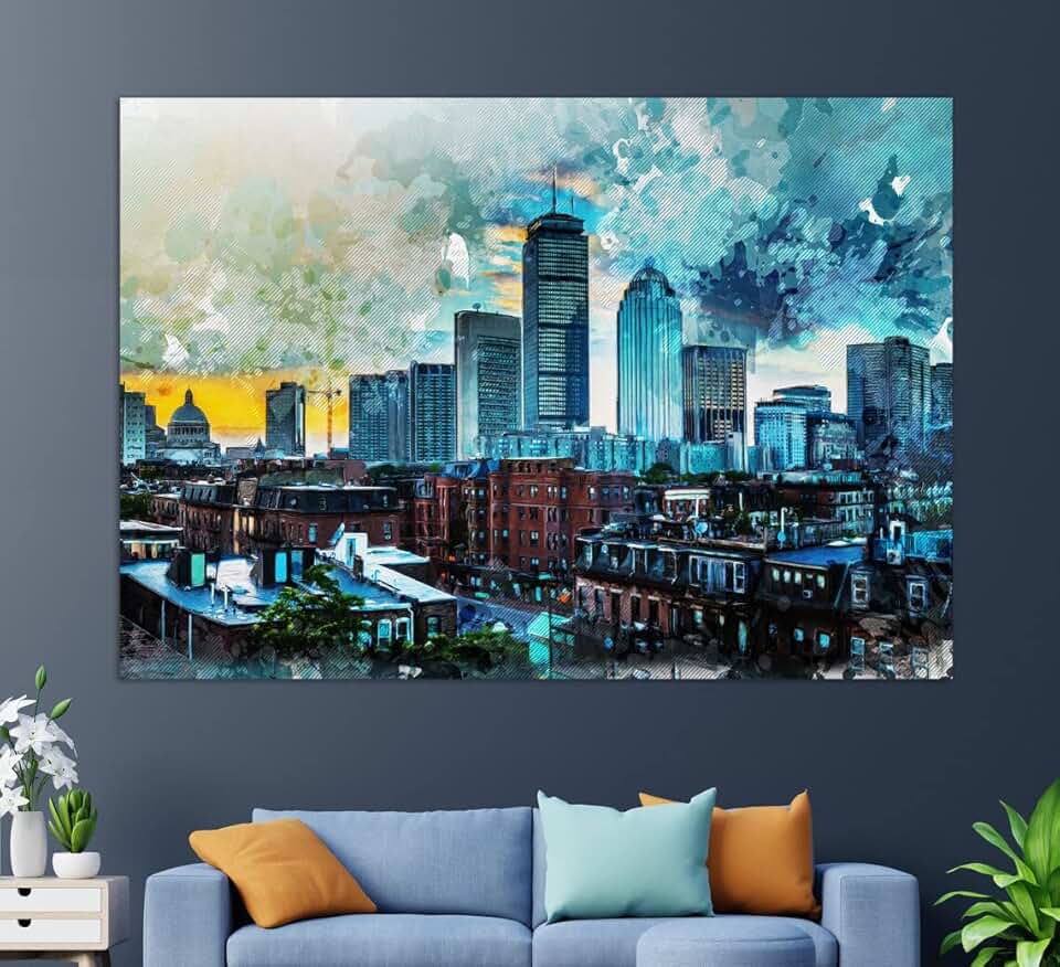 Abstract Boston Canvas Print, Boston Skyline, Boston Painting, Boston Wall Art