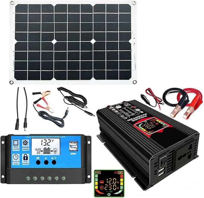 Solar Powers System Kit,700W 12V to 110V/ 220V Inverter Controller 18W Solar Panel, 30A Complete Solar Powers Kit, Solar Powers System with Battery (12V)