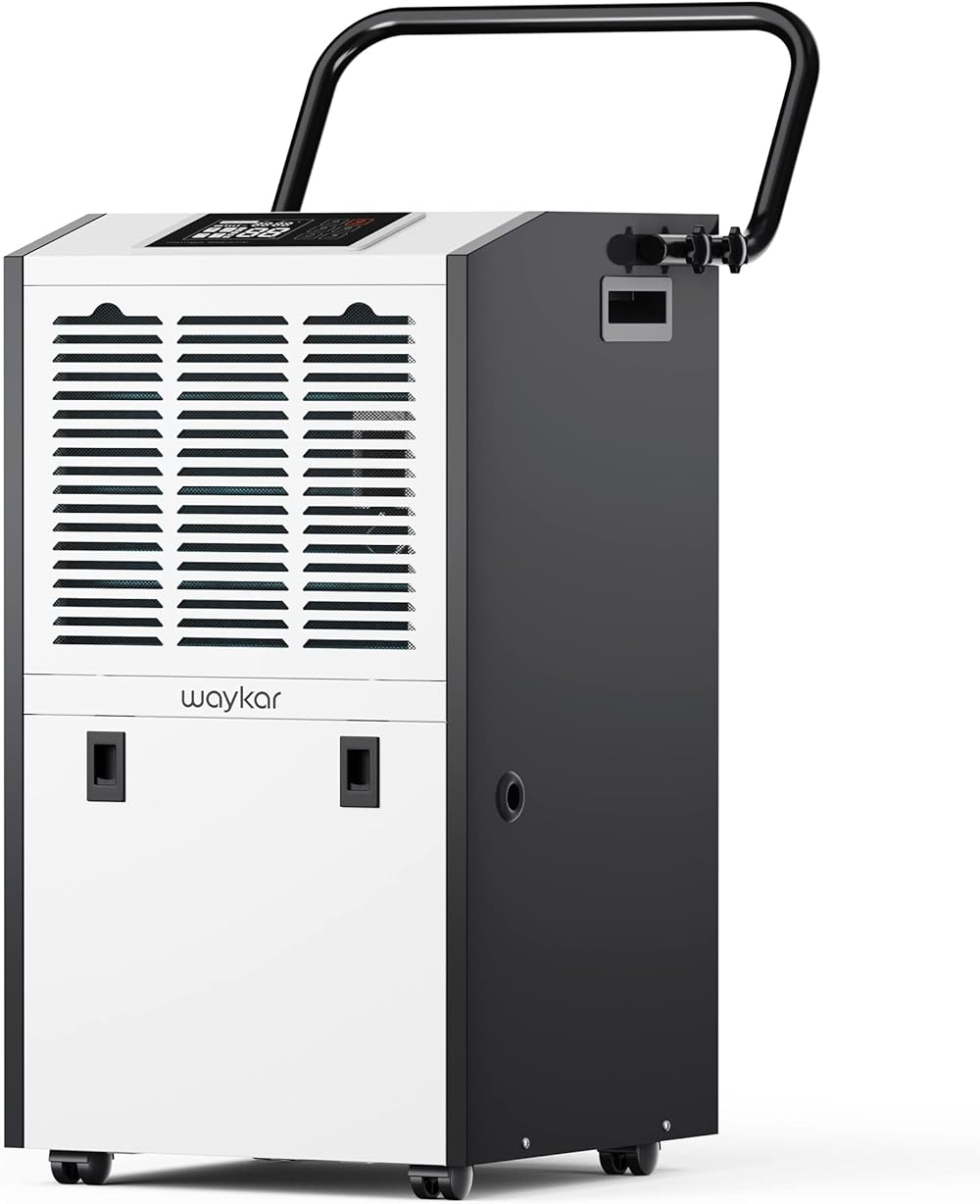 Waykar 155 Pints Large Commercial Dehumidifier with Drain Hose and Water Tank, Industrial Dehumidifier in Large Space up to 8000 Sq. Ft for Home, Basements, Whole House, Library, 5-Year Warranty