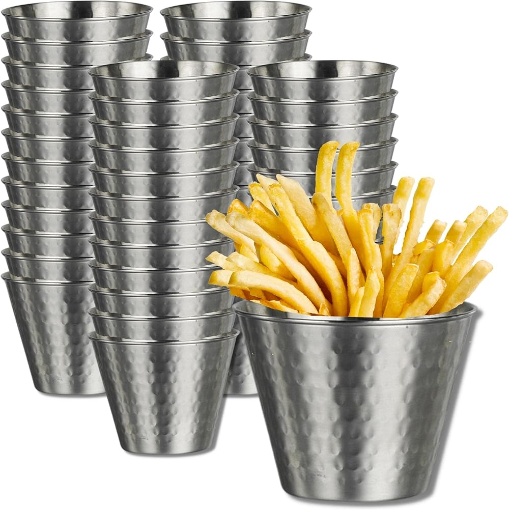 7600CV018 Stainless Steel French Fry Cup, Hammered Texture Silver Metal Finish Holder, 12 Ounces Reusable Server Container, 4