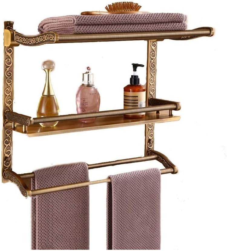 Towel Racks for Bathroom Shelf with Foldable Towel Bar Holder and Hooks Wall Mounted Multifunctional Racks,Bronze
