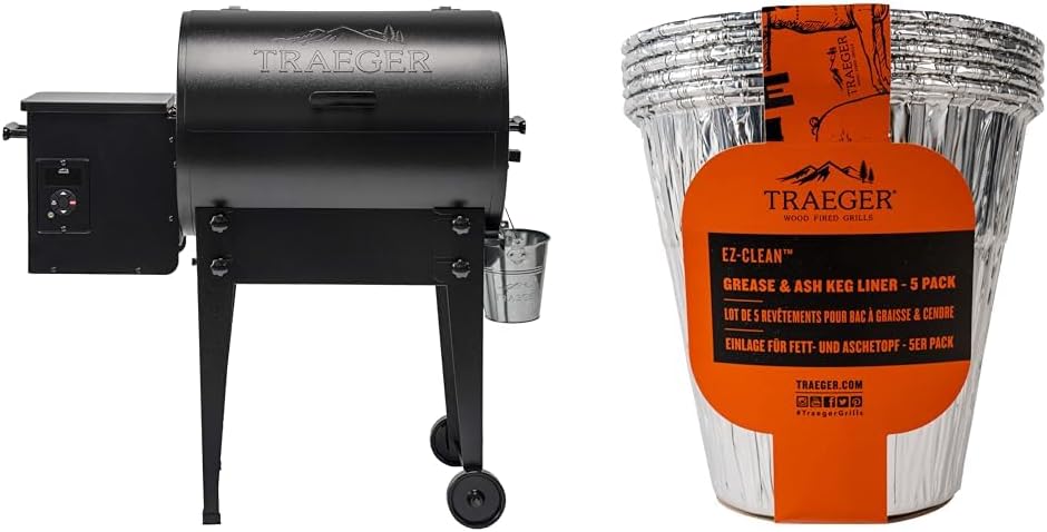 Traeger Grills Tailgater Portable Electric Wood Pellet Grill and Smoker with Folding Legs & Grills BAC608 Grease & Ash Keg Liner Grill Accessory 5-Pack