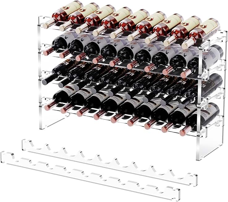 Wine Rack Freestanding Floor - 4 Tiers Stackable Wine Rack 36 Bottle Wine Bottle Holder Acrylic Wine Holder Wine Storage for Kitchen, Bar, Pantry, Wine Cellar and Countertop
