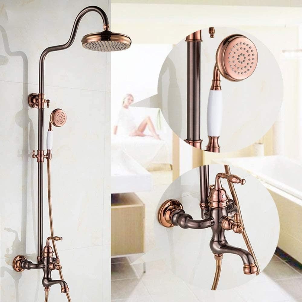 Bathtub Shower Systems Copper Black Bronze Shower Shower European Retro Jade Shower Set ORB Rain Shower Faucet with Lifting Beautiful Practical Bathroom Fixtures (Color : Section a