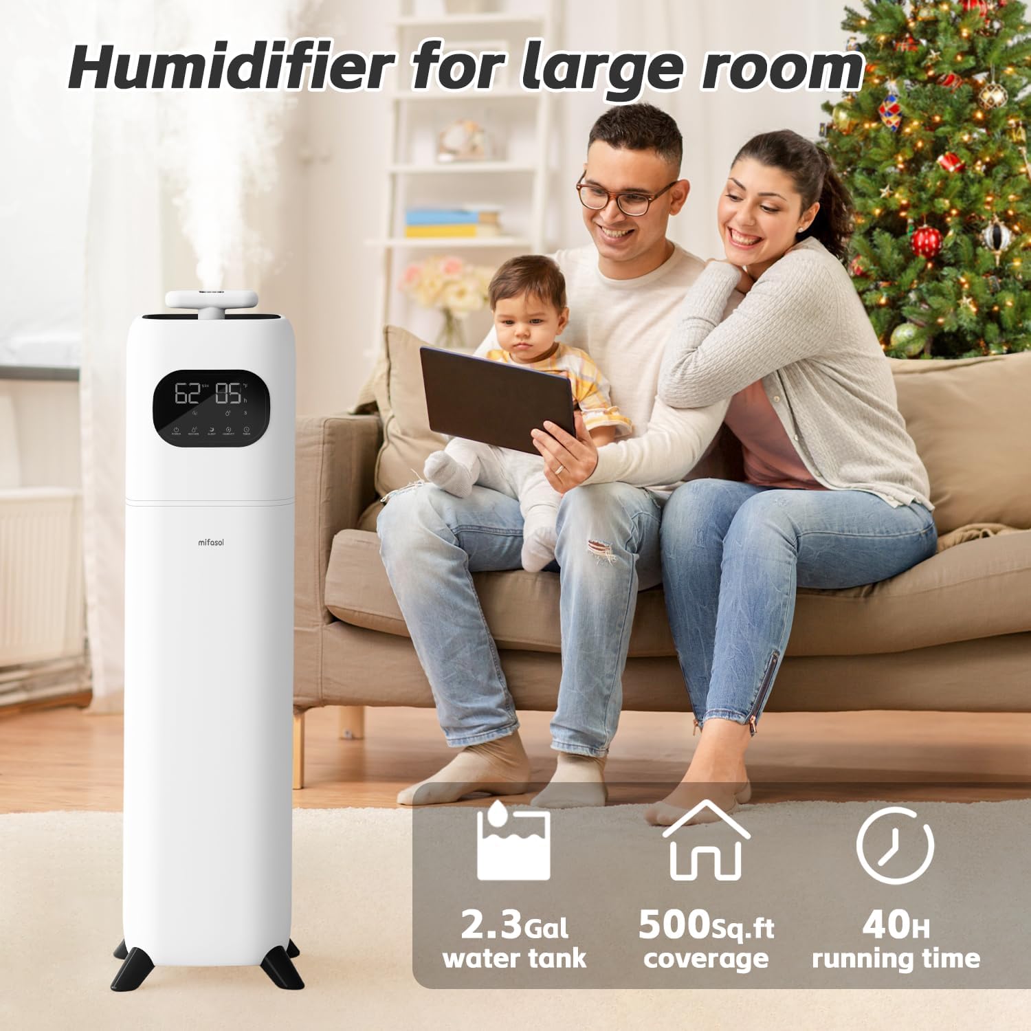 Humidifiers for Bedroom Large Room, 2.3Gal/9L Quiet Humidifiers for Bedroom