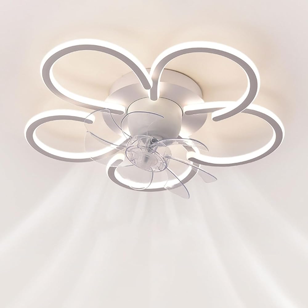White Flower Ceiling Fan with Light Remote Control Nordic Modern LED Ceiling Light with Fan Dimmable 6 Speed Bladeless Ceiling Fan Light for Kids Bedroom Living Room Bathroom Kitchen
