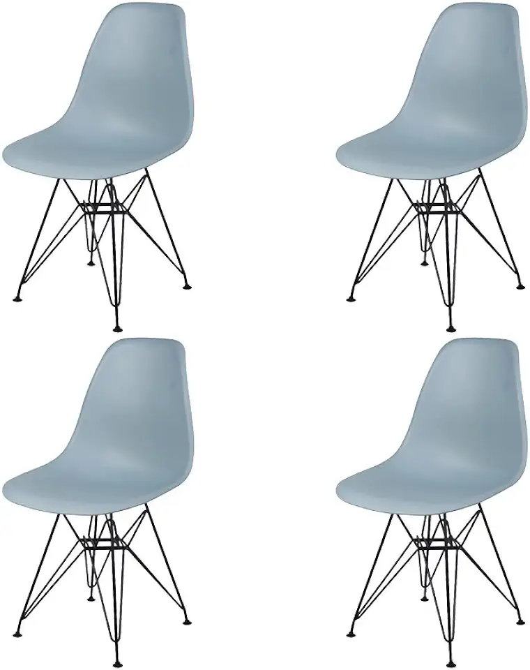 GIA Contemporary Armless Dining Chair with Black Metal Legs, Set of 4, Fog