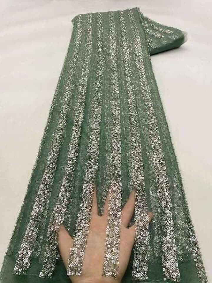 MARHAFABRIC Swiss Fashion White Nigerian Sequins 5 Yards Fabric Tulle Luxury Beads Lace Africa for Women Party Dress Lace Fabric for Bridal Wedding Prom Evening Dress