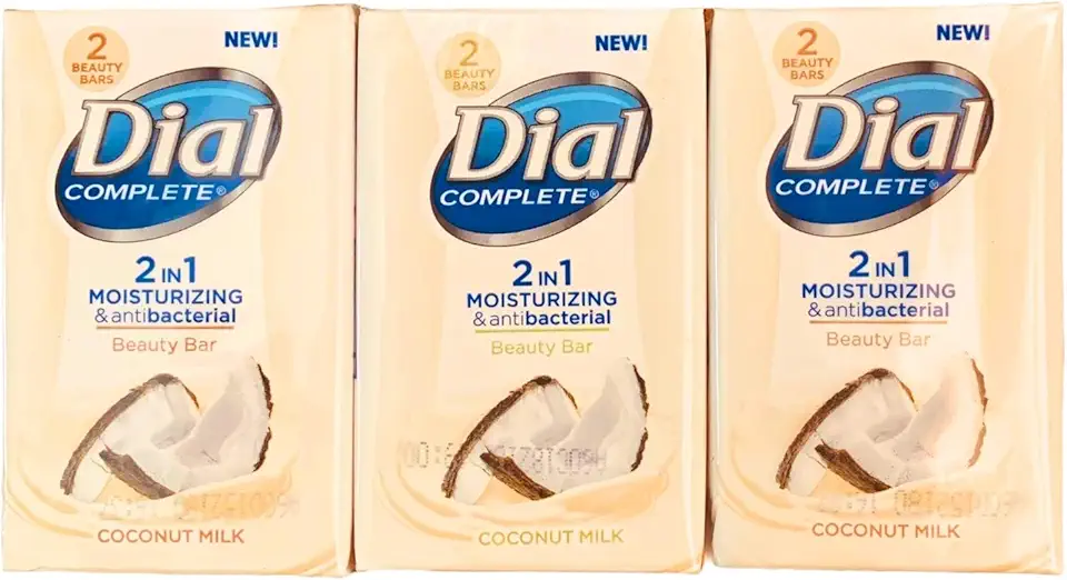 Dial Complete Beauty Bar Soap - 2 in 1 Moisturizing & Antibacterial - Coconut Milk - 2 Count 3.2 OZ Beauty Bars Per Package - Pack of 3 (Packaging may vary)