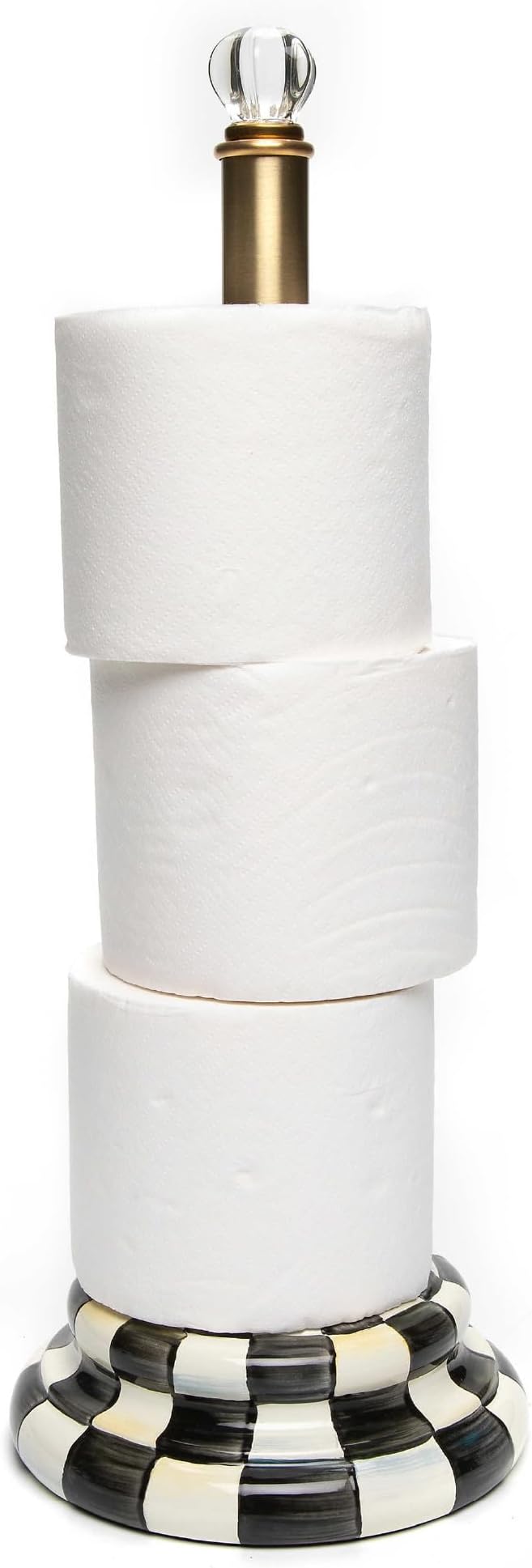 MACKENZIE-CHILDS Enamel Toilet Tissue Storage, Decorative Toilet-Paper Holder Stand for Bathroom, Black-and-White Courtly Check