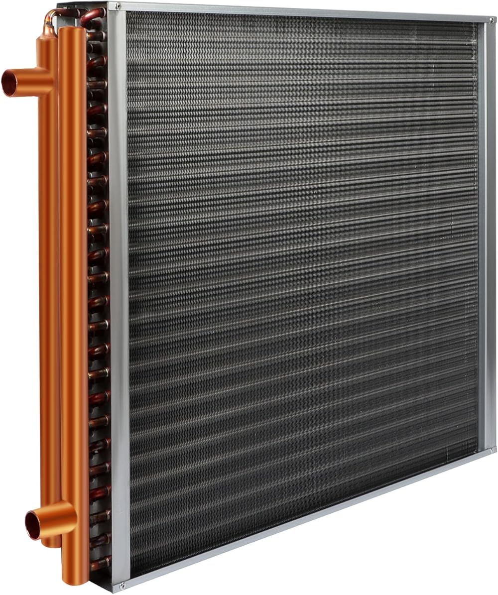 20x20 Heat Exchanger Water To Air, Copper Ports for Outdoor Wood Furnaces, Residential Heating and Cooling, and Forced Air Heating
