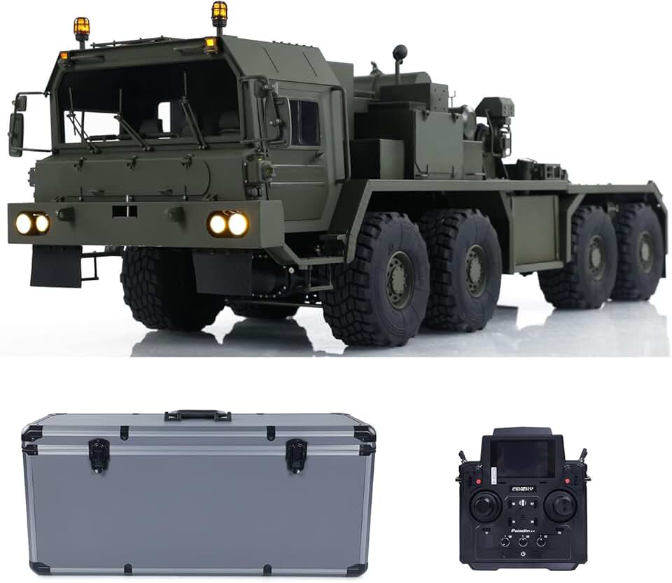 1/14 8X8 RC Tractor Truck SLT56 3-Speed Transmission Differential Lock Axles Full Metal Remote Control Military Transport Car