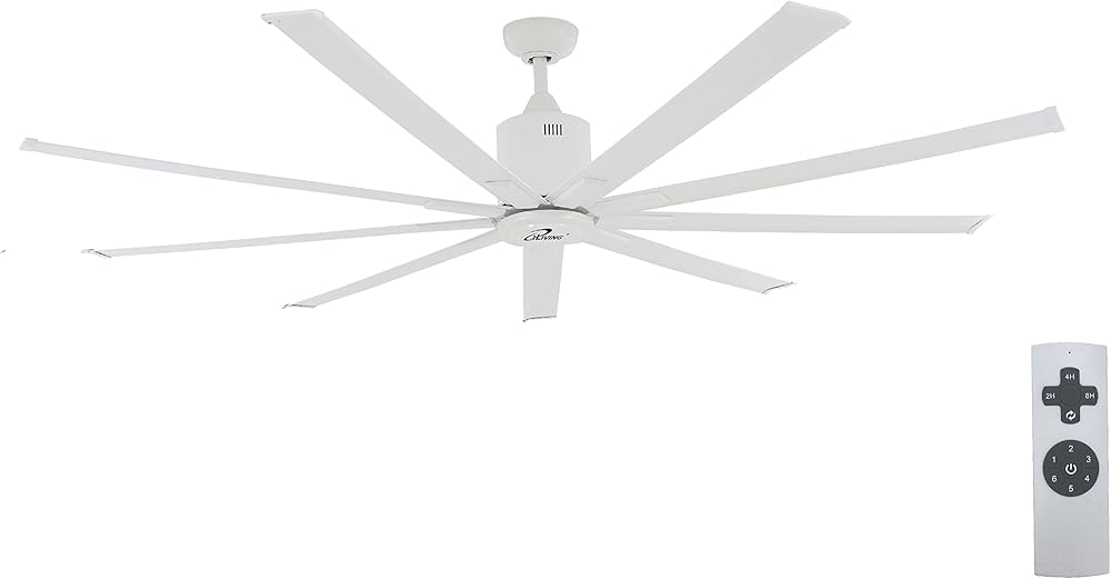 HVLS Big Ceiling Fan with IR Remote, High Volume Low Speed Fan, Reversible (72-Inch / 9900 CFM), White