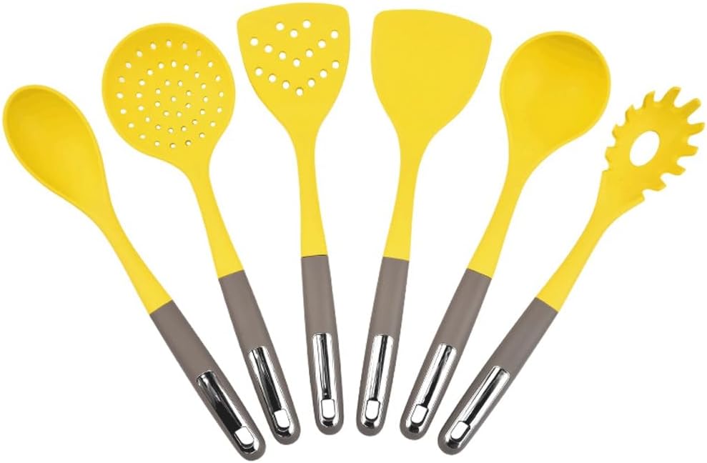 Heat Resistant Silicone Kitchenware Cooking Utensils Set Colander Frying Shovel Soup Spoon Kit(E)