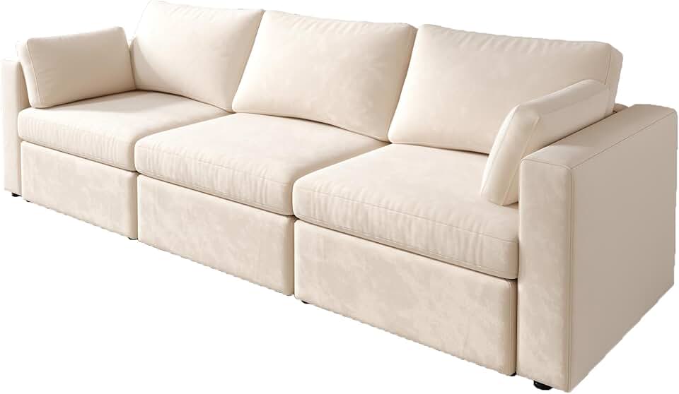 4 Seater Velvet Upholstered Reversible Modular Sectional Sofa Convertible Cloud Couch, Free Combination Oversized Sleeper Sofa&Couches with Throw Pillows for Living Room Apartment