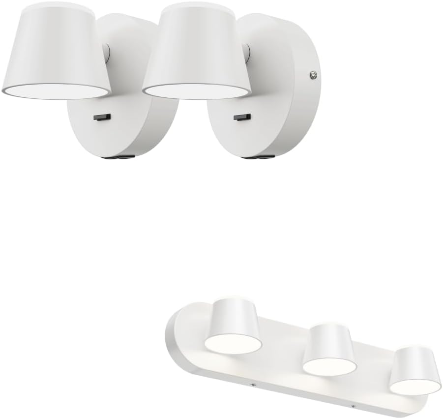 110 Volt Hardwired Wall Sconce 2 packs with On/Off Switch USB Charging Port+3 Light LED Bathroom Vanity Light White Dimmable
