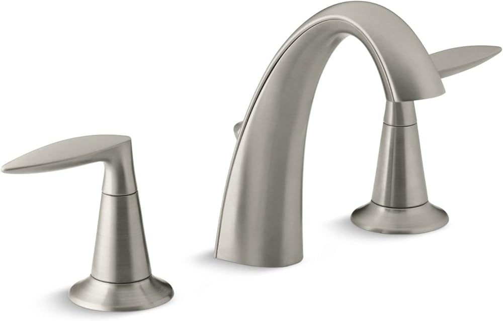 KOHLER K-45102-4-BN Alteo Bathroom Faucet, Bathroom Sink Faucet, Alteo Collection, 2 Handle Widespread Faucet with Metal Drain in Brushed Nickel