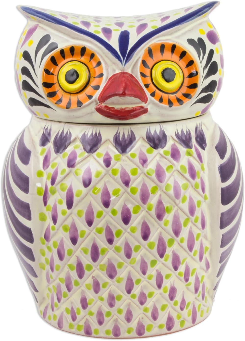 NOVICA Multicolor Ceramic Animal Themed Cookie Jar 'Purple Owl