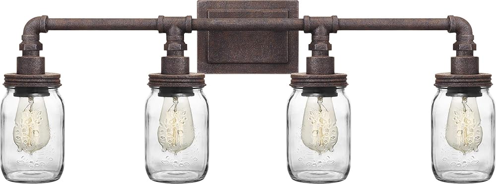 Quoizel SQR8604RK Squire Rustic Clear Glass Mason Jars Bathroom Vanity Wall Lighting, 4-Light 400 Total Watts, 11